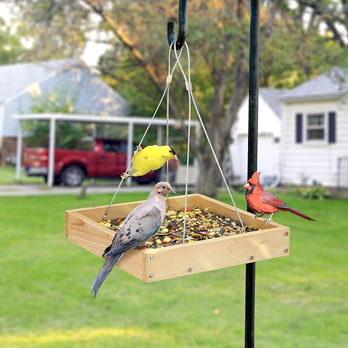 TT Nature Platform Bird Feeder for Outdoor, Eco-Friendly Wood Hanging Tray Bird Feeders,Durable and Stable Great for Hanging Wild Birdfeeder Trays in Garden Outdoors, Install Required