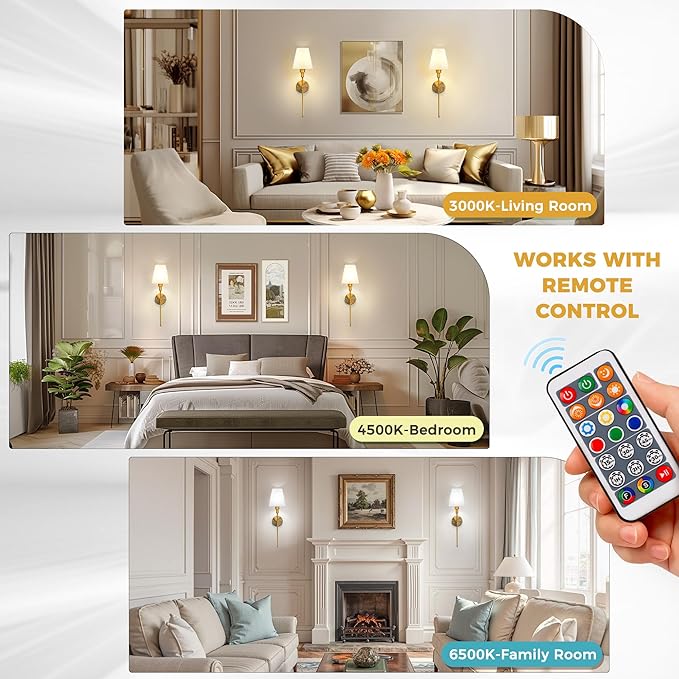 DORESshop Battery Operated Wall Sconce Set of 2, Wireless Wall Light Easy to
