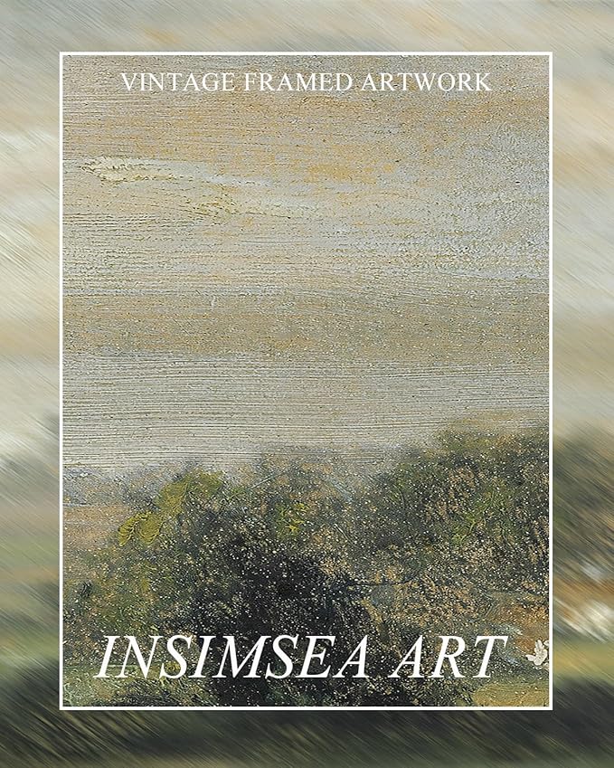 InSimSea Extra Large Framed Vintage Wall Art, Living Room Country Farmhouse Decor, Wild Field under Sky Landscape Paintings, Canvas Prints, Scenery Long Picture for Bedroom Above of Bed,12x36inch