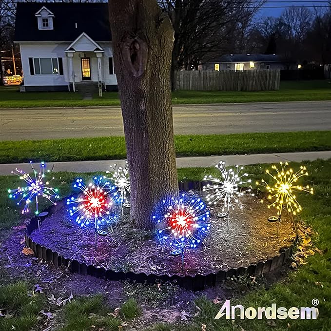 Anordsem Solar Garden Lights Outdoor: Bendable Copper Wire with 120 LED Firework Beads - Waterproof 2 Red Lighting Modes for Yard Patio Path - Gardening Gifts for Homeowner Gardener