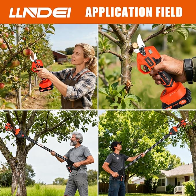 LLNDEI 2 IN 1 Brushless Pole Pruning Shear, 1.6'' Cutting Diameter, Electric Tree Pruner, 7.5Ft Reach, Battery Powered Cordless Electric Pruning for Garden & Flower.