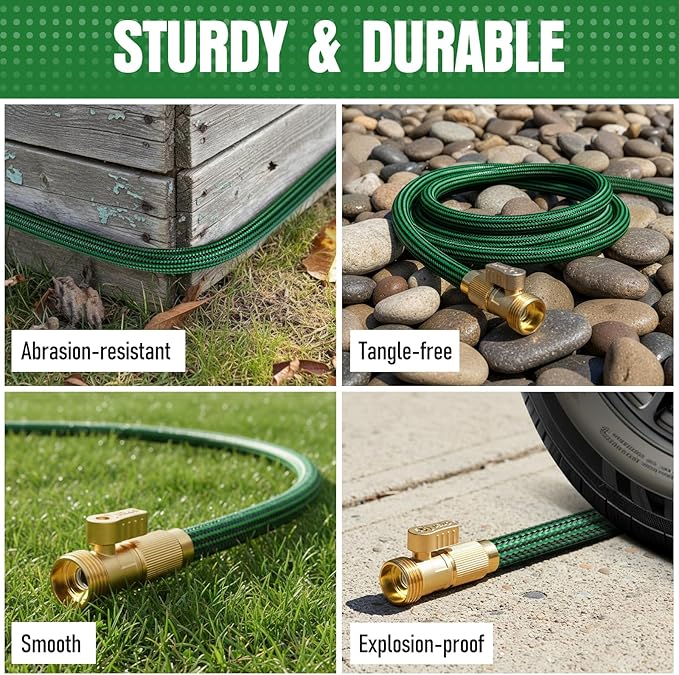 NON-EXPANDABLE 100 ft Garden Hose, Heavy Duty Flexible Water Hose, Kink Resistant Lightweight Hybrid Hose with Durable Fabric Skin, Leakproof Hose Male to Female Fittings