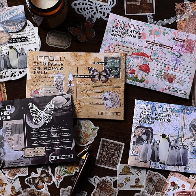 Esweny 100 PCS Vintage Ephemera Pack Journaling Scrapbooking Supplies Scrapbook Sticker Paper Kit for Junk Journal Planners Collage Craft Notebooks Decoupage Album (Space)