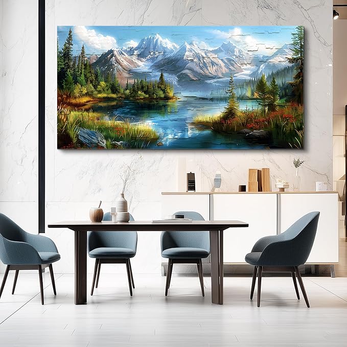 FUHAIHUA Large Wall Decor For Living Room Canvas Wall Art For Office Farmhouse Wall Decorations For Bedroom Mountains Rivers Landscape Painting Modern Pictures Artwork Room Home Decor 24x48 In