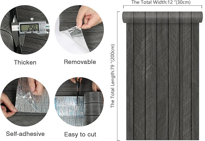 CHIHUT Charcoal Wood Panels for Wall 12"x79" Sound Absorbing Herringbone Wood