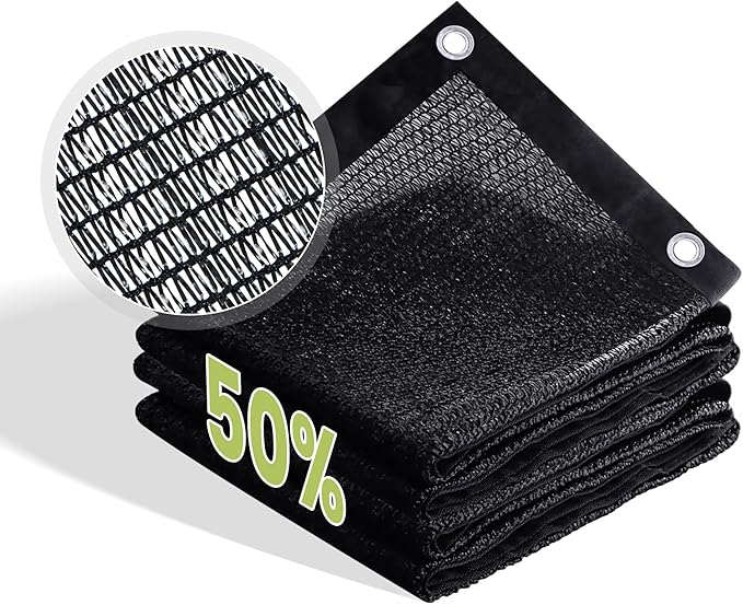 50% Patio Shade Cloth 5Ã10 FT with Grommets, Outdoor Sun Shade Fabric UV Protection for Backyards, Chicken Coop, Greenhouse, Carport, Garden, Black