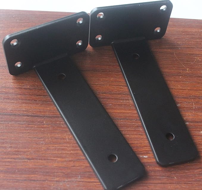 4 Pack - 6 inch Black Hidden L Shelf Bracket Iron Floating Shelf Brackets