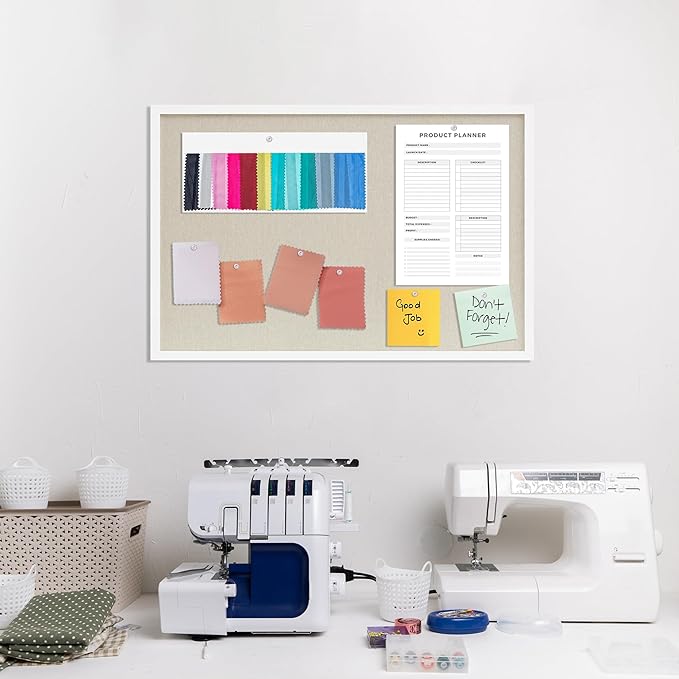 DAHAPYBOO Cork Board with Linen White, Bulletin Board 30"x20" Hanging Corkboards