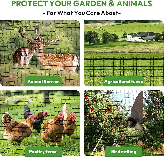 Deer Fence for Garden 4ftx50ft, Plastic Mesh Garden Fencing with Pre-Strung Reinforced Edge, Durable Temporary Fencing, Animal Barrier Fence, Ideal Safe Netting for Poultry, Fruit & Plant Protection