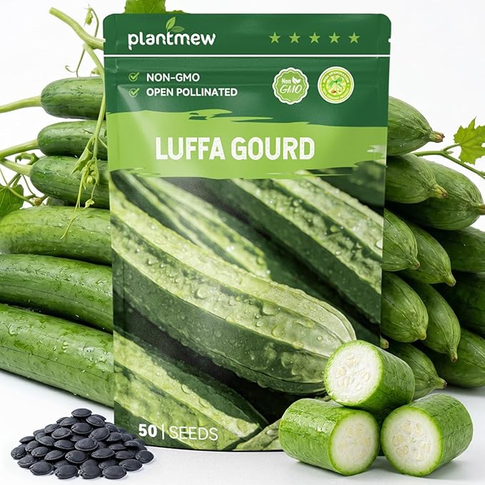 50 Heirloom Luffa Gourd Seeds for Planting â Fast-Growing Sponge Gourd, High Germination, Ideal for Home Garden & Trellis, Annual Vegetable Seeds