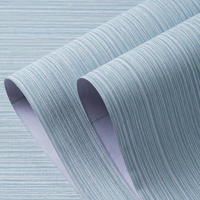Grasscloth Textured Wallpaper Light Blue Peel and Stick 24inX393in Fabric Wall