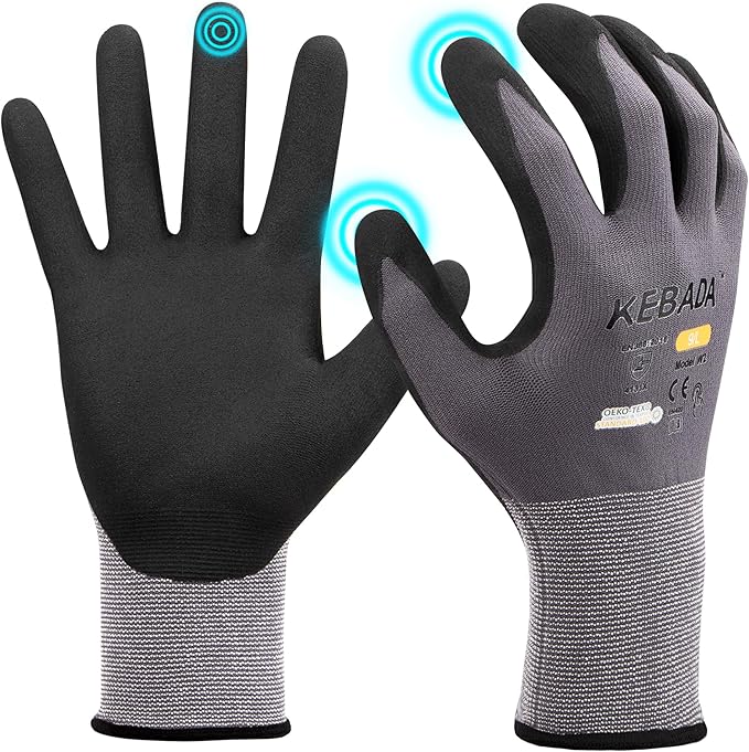 Kebada W2-1 Pairs Safety Work Gloves MicroFoam Nitrile Coated, Breathable & Full Touchscreen Seamless Knit Nylon Gloves for Precision Work, Automotive Tech & Logistics, XX-Large