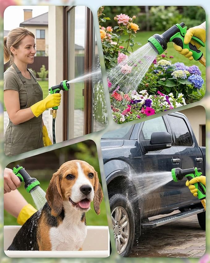 100ft Flexible Garden Hose, Lightweight Water Hose, NON-EXPANDABLE Garden Hose with 10 Function Sprayer Nozzle, Kink-Free Triple-Layer Composite Watering Hose for Yard, Lawn, Outdoor and Car Washing