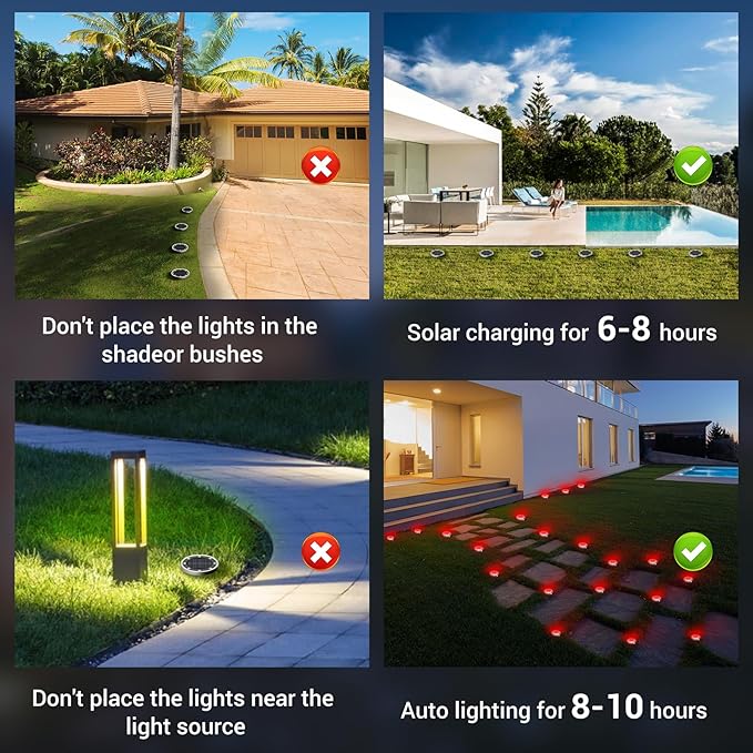 Peasur Mini Solar Ground Lights Outdoor, 4 Pack Flat Solar Powered Disc Lights, IP68 Waterproof, Anti-Rust, Landscape Lighting for Pathway Garden Yard Lawn Walkway Landscape Driveway, Red