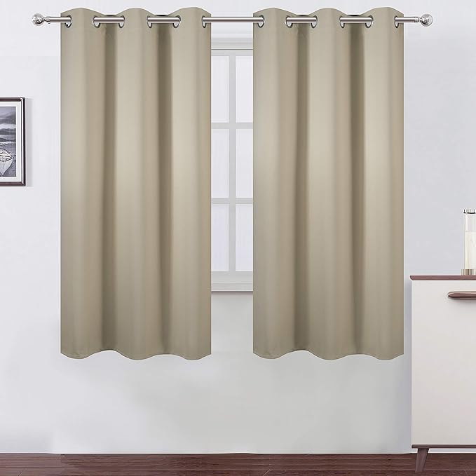 LEMOMO Beige Blackout Curtains 34 x 63 Inch Length/Set of 2 Curtain
