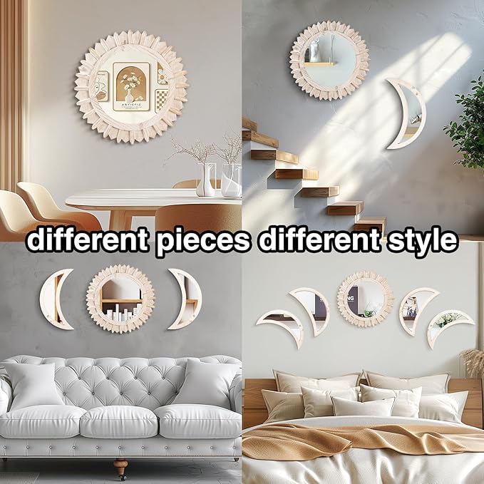 WAKOSAN Wall Mirror, Moon Phase Mirror Set, Wall Decor