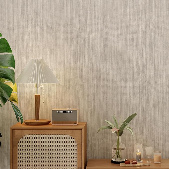 FUKU MON Beige Yellow Grasscloth Fabric Wallpaper 23.6" X 393" Thick Classic