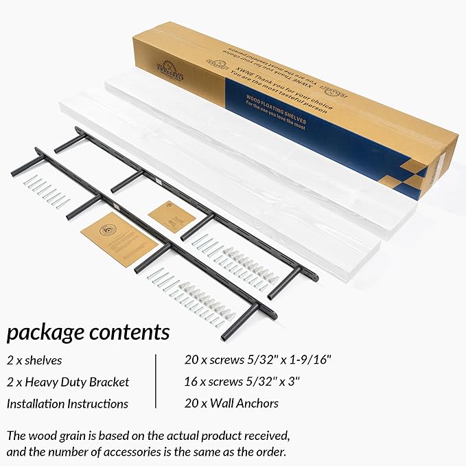 60 inch White Floating Shelves for Wall 8 -inch deep Set of 2, Heavy Duty Solid