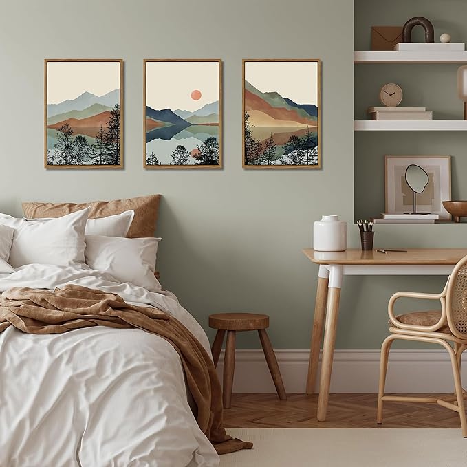 AKWISH Mountain Canvas Wall Art Set of 3, Boho Watercolor Poster Prints