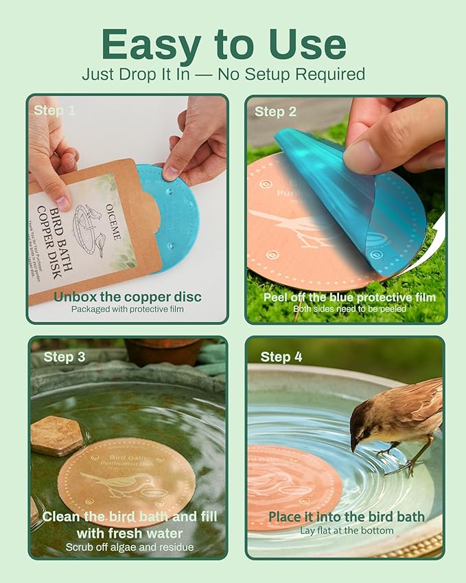 Bird Bath Purification Disk Pure Copper Outside Winter Solar Power Birdbath Wild Hummingbird Hanging Bowl Metal Warmer Deck Railing Humming Feeder Outside Water Pole Fountain Station Gift Rose