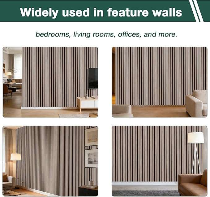 Yuzzy 4 Pack Wood Panels for Wall, 94.5" x 11" Acoustic Wood Slat Wall Panel