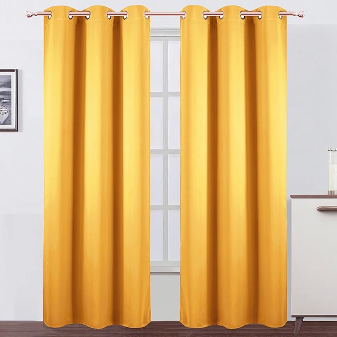 LEMOMO Yellow Blackout Curtains 34 x 84 Inches Long/Set of 2 Curtain