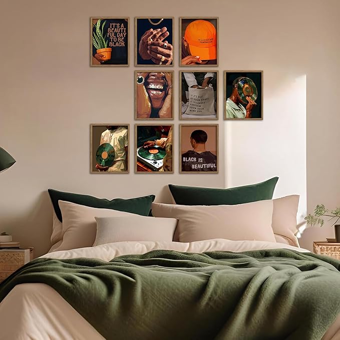Black Culture Wall Art Set of 9, Living Room, Neutral Color Home Decor