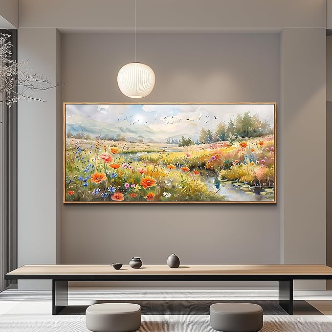 QIYILEXWART Canvas Wall Art For Living Room Large Wall Decor For Office Bedroom Decorations Colorful Wildflower Landscape Pictures Farmhouse Painting Artwork Room Wall Mural Aesthetic Home Decor 30x60 In