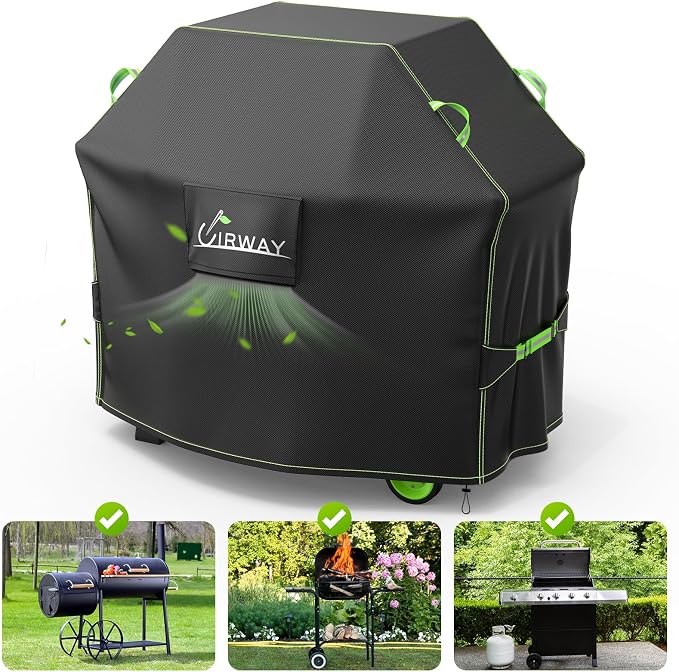 UIRWAY Gas Grill Cover 60 Inch, Waterproof, UV & Fade Resistant BBQ Grill Cover for Outdoor, Barbecue Cover with Reflective Strip and Air Vent for Weber, Dyna-glo, Char-Broil, Nexgrill, etc. Black