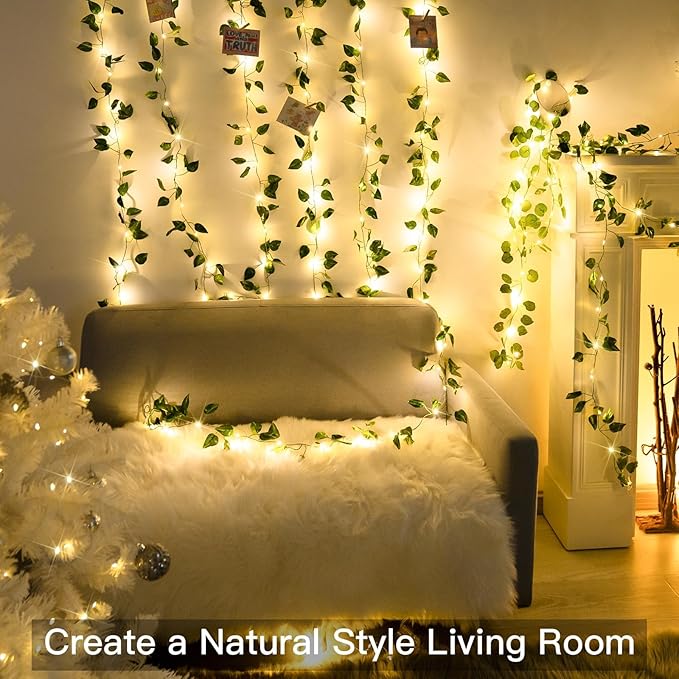 suddus Vine with Fairy Lights Battery Operated, 33ft100 LED Pothos String