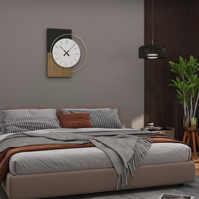 19x16 Inch Modern Silent Wall Clock Battery Operated, Wooden Farmhouse