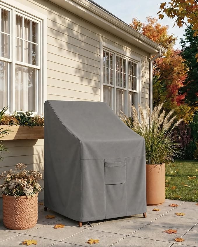 Vailge Stackable Patio Chair Cover,100% Waterproof Outdoor Chair Cover, Heavy Duty Lawn Patio Furniture Covers,Fits for 4-6 Stackable Dining Chairs,36"Lx28"Wx47"H,Grey