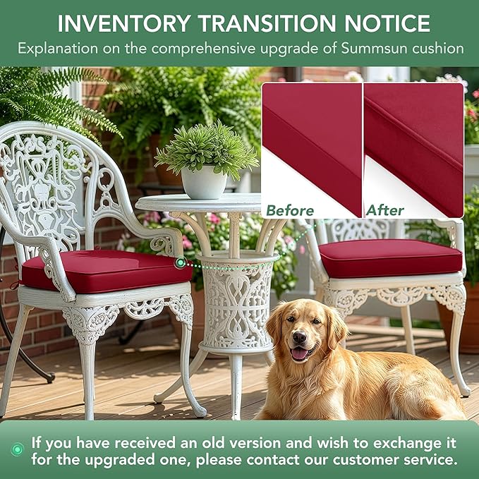 Outdoor Chair Cushions Set of 2: Waterproof & Fade Resistant Patio Furniture Cushions - 17 x 16 x 2 Inch Non Slip Round Corner Seat Cushion Pads with Removable Cover for Garden Yard Lawn, Burgundy