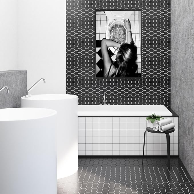 Funny Bathroom Wall Art Black and White posters Bar Disco Party prints painting
