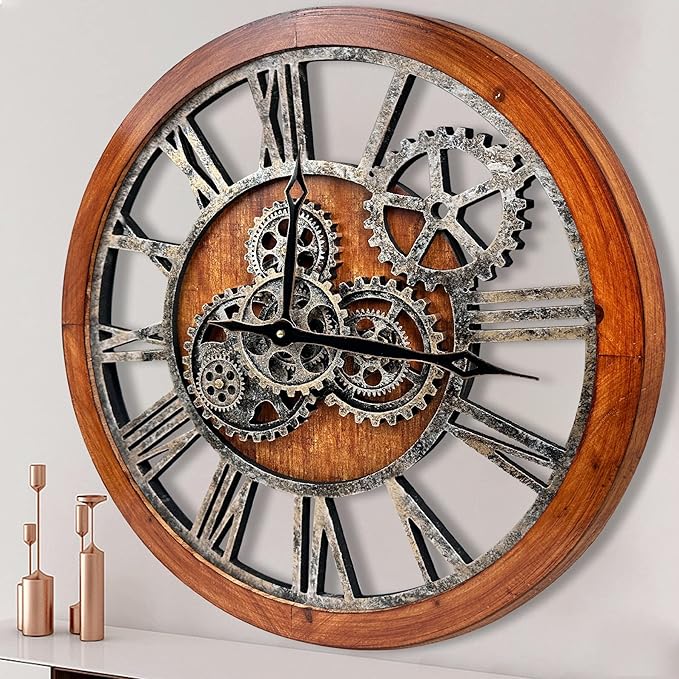 The B-Style Large Wall Clock 24 inch Moving Gear Wall Clock Oversized Vintage