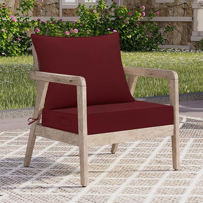 downluxe Outdoor Chair Cushions 22x22 with Removable Cover, Waterproof Patio Furniture Cushions, Deep Seat Cushions for Outdoor Furniture with Backrest for Sofa, Couch and Patio Chairs, Burgundy