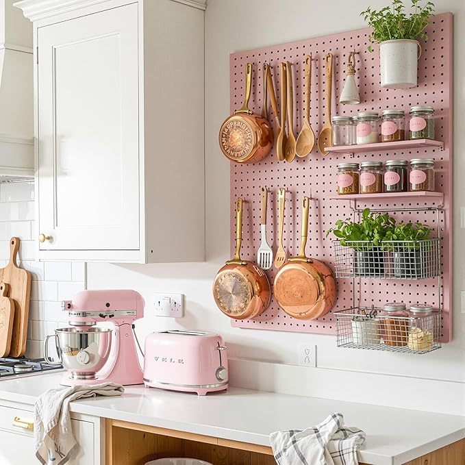 Peg Board, 4 Pack Metal Pegboard Panels Pink Pegboards Wall Organizer