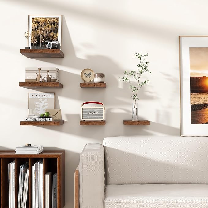 Square Floating Shelves for Wall 8"W x 8"D x 1.2"H, Small Engineered Wood Wall