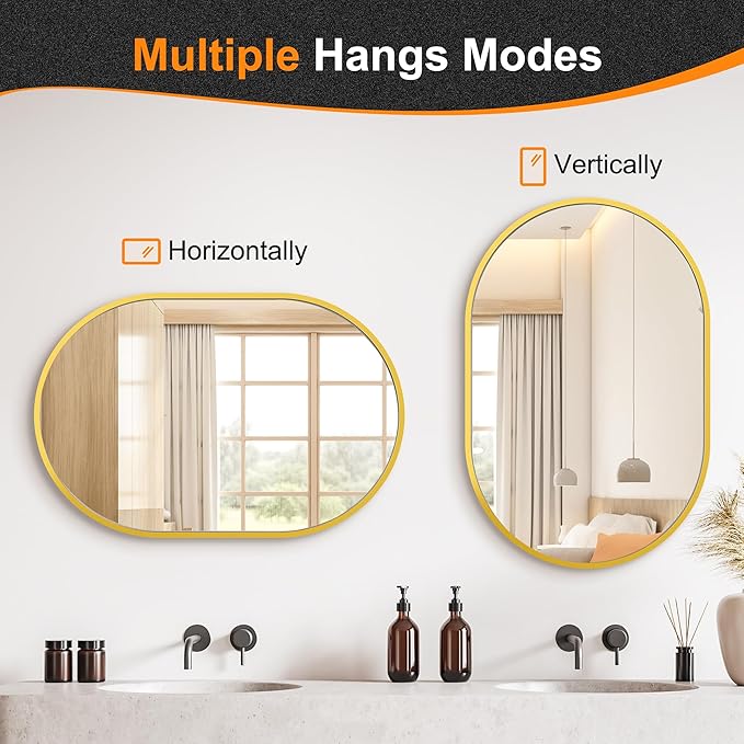 Bathroom Mirror for Wall, Metal Framed Vanity Mirror