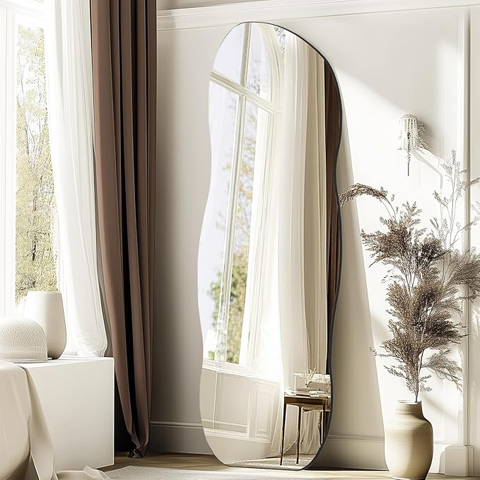 QDSSDECO Full Wave Length Mirror 63"x24" Irregular Wall Mirror Wave Frameless