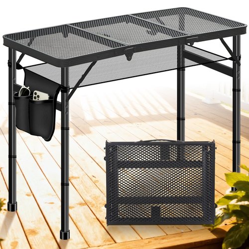 DeeprBetter Folding Camping Table, 3ft Camping Table Aluminum Folding Table with 3 Adjustable Height Max 27.5 Inch Picnic Table Portable Table for Outdoor Backyard BBQ, Beach