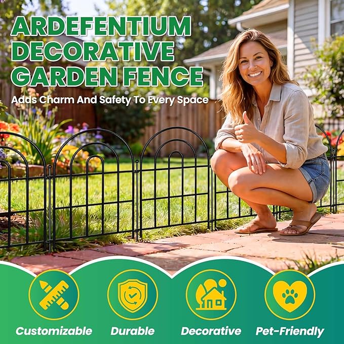 Garden Fence Panels – 20.58ft(L) x 17"(H)Arched Fencing with Tool-Free Install, Metal Fence Panels Rustproof Outdoor Barrier for Yard, Patio, Flower Beds, Dog Barrier, Decor Garden Edging