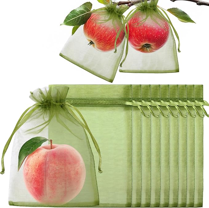 50Pcs Fruit Protection Bags, Garden Plant Fruit Netting Cover Bags, Drawstring Mesh Fruit Protectors Barrier for Apples, Tomatoes, Fruit Trees, Veggies Garden(6x9 Inch)