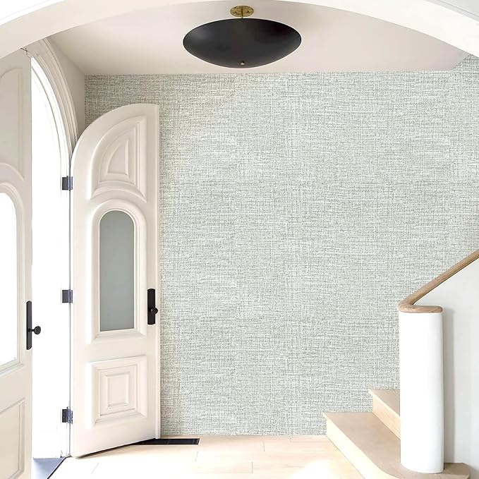 Amiya Grasscloth Grey Wallpaper Peel and Stick Faux Fabric Linen Contact Paper