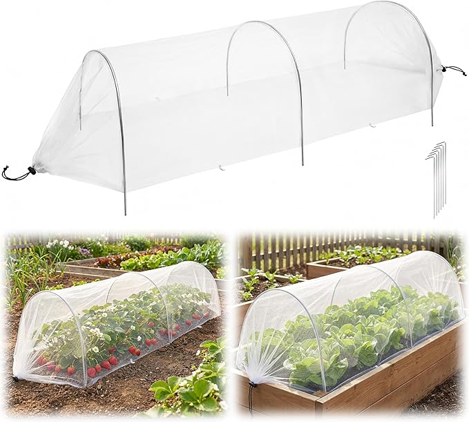 4ft Garden Row Accelerator Plants Cover, Pop Up Garden Bed Tunnel Net with 6 Stakes, Ready-to-Use Design Garden Beds Vegetable Rows Plant Protector for Protecting Vegetable Fruit