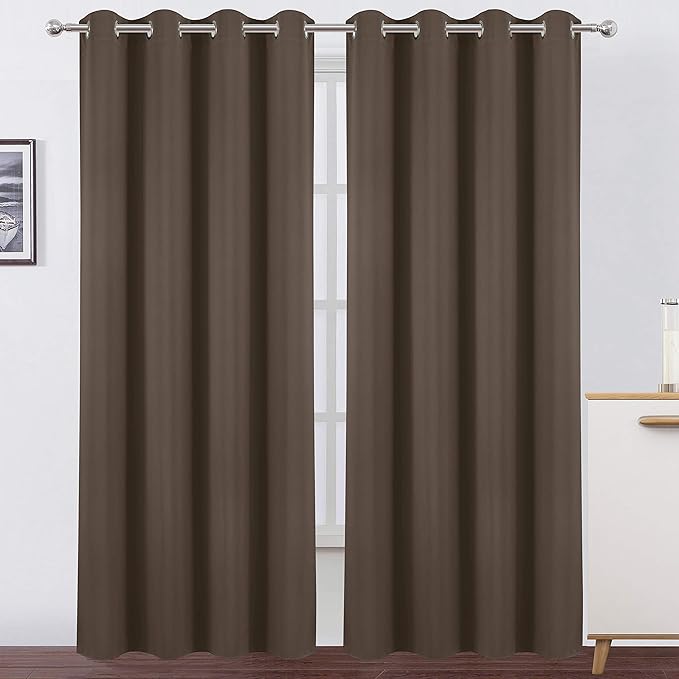 LEMOMO Chocolate Brown Thermal Blackout Curtains/52 x 95 Inch/Set of 2 Panels