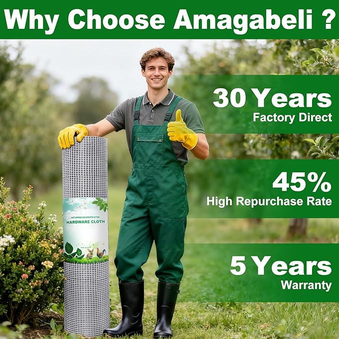 Amagabeli Hardware Cloth 1/4 inch 36 inch x 50ft Chicken Wire 23 Gauge Galvanized Weld Wire Mesh Roll Fencing Garden Netting for Poultry Rabbit Snake Gopher Cage Raised Bed Vegetable Tree Bird Quail