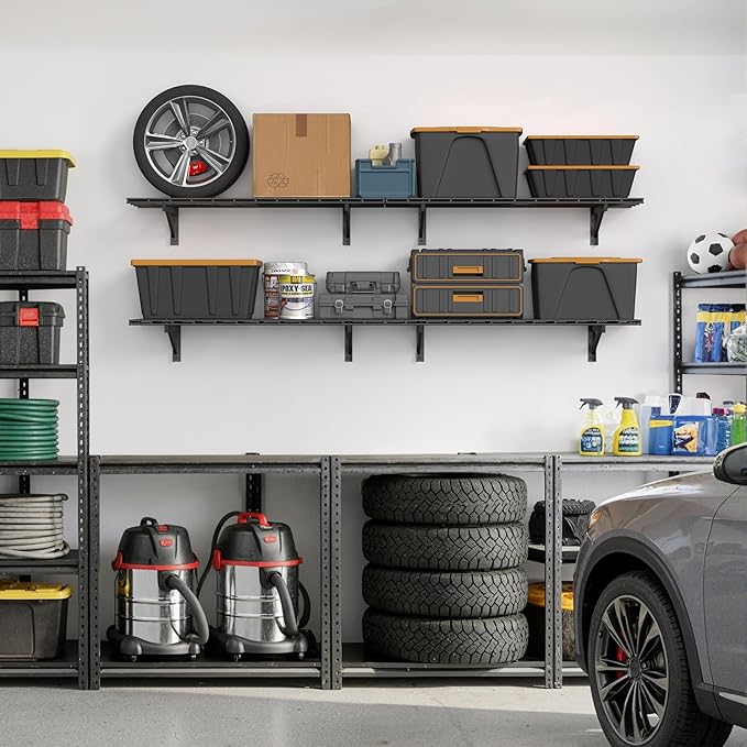 Jusgym 4 Pack Heavy Duty Garage Wall Shelving Set, Wall Mounted Garage Shelves