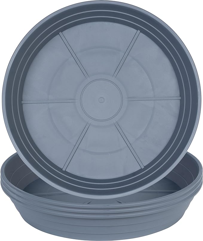 Plant Saucer 8 Inch 4 Pack 6 8 10 12 14 16 18 20 25, Plastic Plant Trays for Potsï¼Extra-Deep Plant Water Dray Tray, Bird Bath Bowl, Heavy Flower Plant saucers Indoors and Outdoor No Holes 8in-4 grey