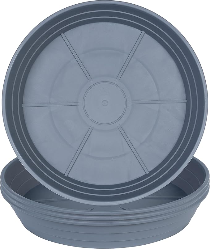 Plant Saucer 6 Inch 4 Pack 6 8 10 12 14 16 18 20 25, Plastic Plant Trays for Potsï¼Extra-Deep Plant Water Dray Tray, Bird Bath Bowl, Heavy Flower Plant saucers Indoors and Outdoor No Holes 6in-4 grey